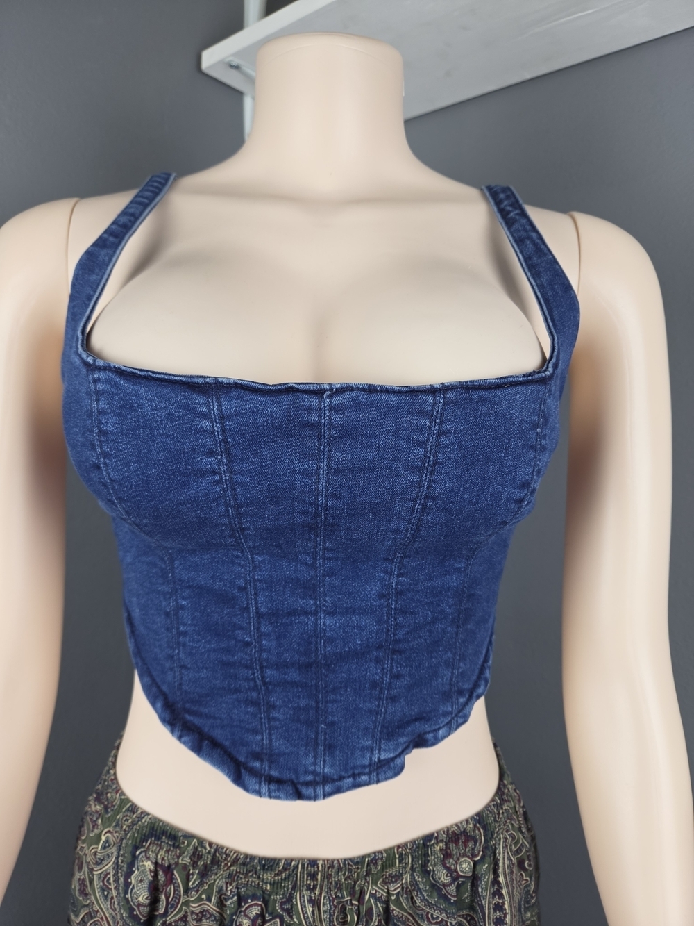 Fitted Dark Blue Denim Bustier Crop Top